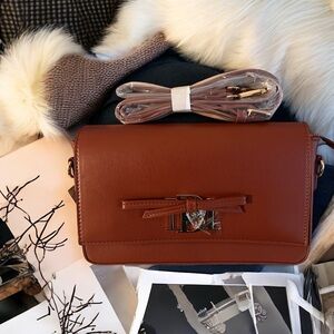 Badgley Mischka Tan Crossbody Bag with Bow Accent